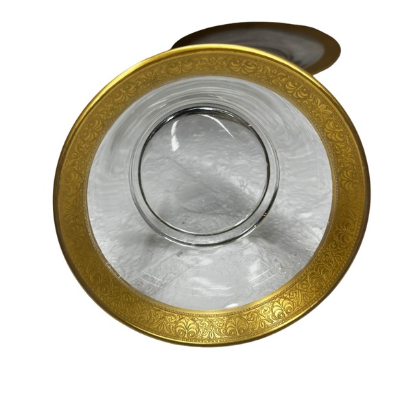 Tiffin Bowl and Saucer Clear Glass with Gold Embossed Rim Vintage - Picture 3 of 9